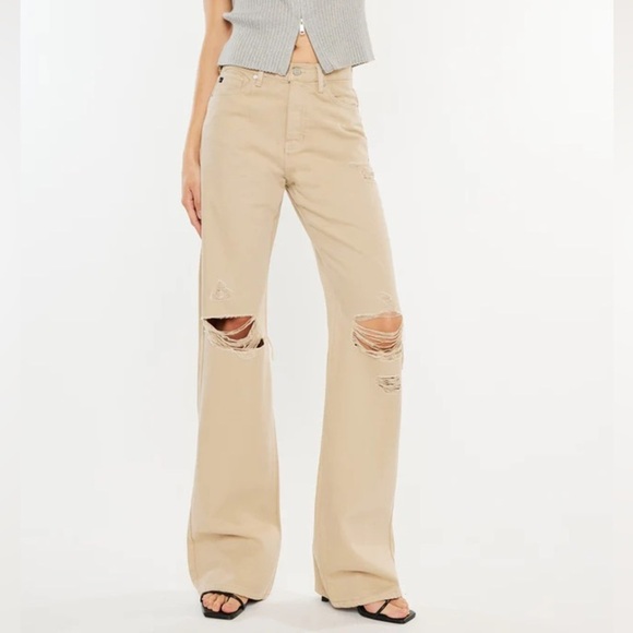 KanCan Denim - Kancan Montana Taupe Ultra High Rise 90's Flare Distressed Jeans Size 26